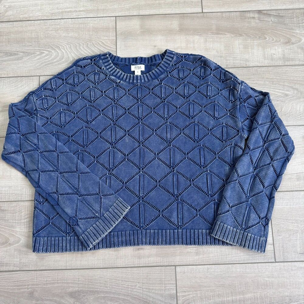 Women's Denim Shade,‎ Textured Diamond Pattern Knit Sweater size M, 100% Cotton